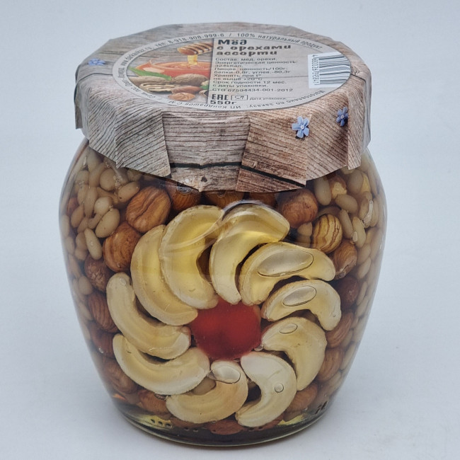 Мед с орехами ассорти 550гр