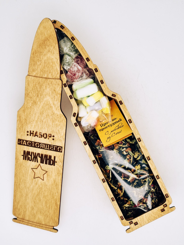 Подарочный набор в упаковке из фанеры снаряд малый №2