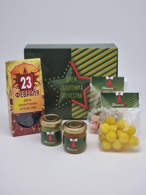 Набор 37 Праздничный чай, мед, варенье и сладости с 23 февраля Набор 37 Праздничный чай, мед, варенье и сладости с 23 февраля