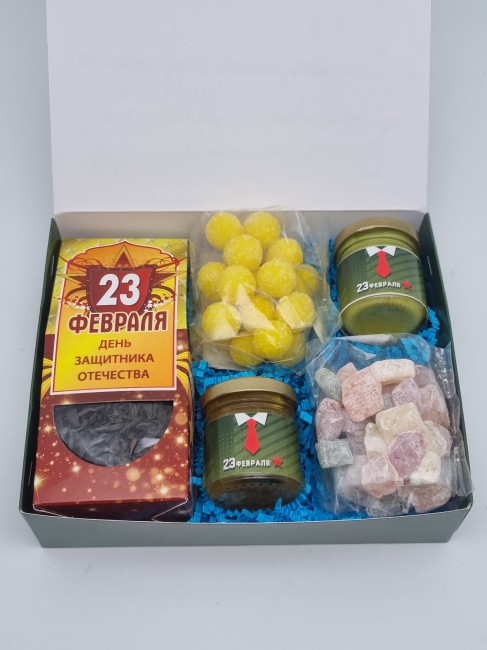 Набор 37 Праздничный чай, мед, варенье и сладости с 23 февраля Набор 37 Праздничный чай, мед, варенье и сладости с 23 февраля