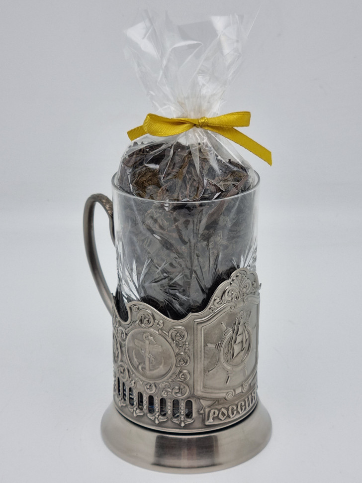 Подстаканник "Штурвал" стакан хрусталь с черным чаем