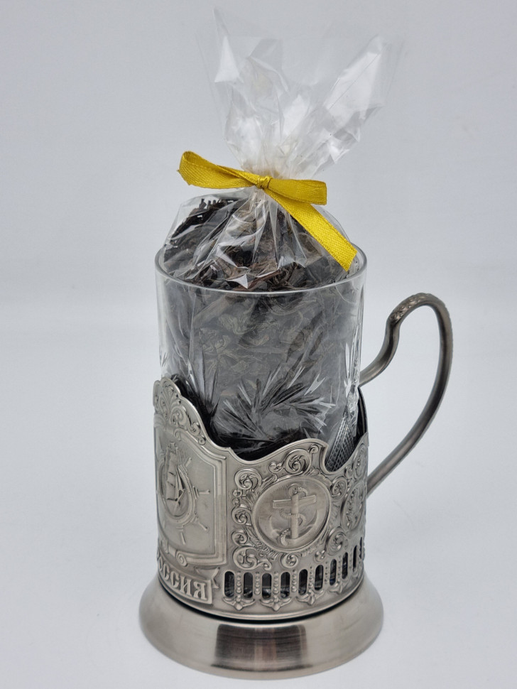 Подстаканник "Штурвал" стакан хрусталь с черным чаем