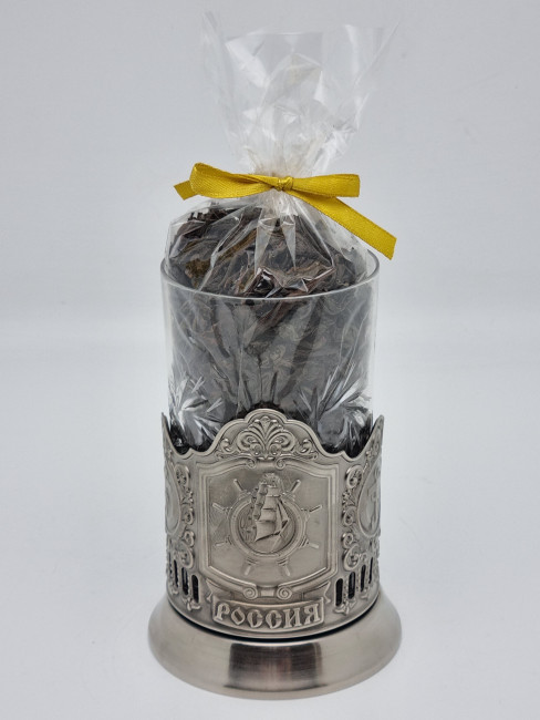 Подстаканник "Штурвал" стакан хрусталь с черным чаем