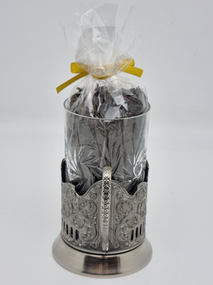 Подстаканник "Штурвал" стакан хрусталь с черным чаем