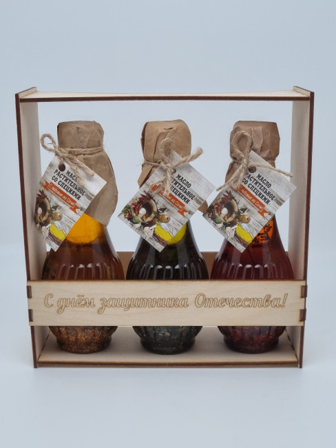 Масло подсолнечное со специями ассорти 750мл с 23 февраля (коробка фанера)