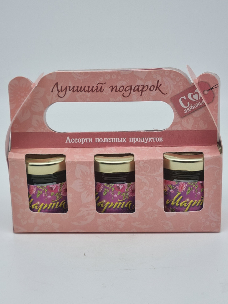 Подарочный набор с 8 марта Сочинский деликатес №2 мед 50гр , варенье 50гр, аджика красная 50гр