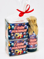 Подарочный набор с днем рождения чай перевальный 40гр, чай высокогорный 40гр и бальзам Красн травы