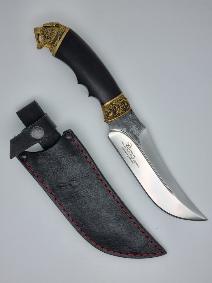 Нож №2 сталь Х12 с литой головой зверей Тигр