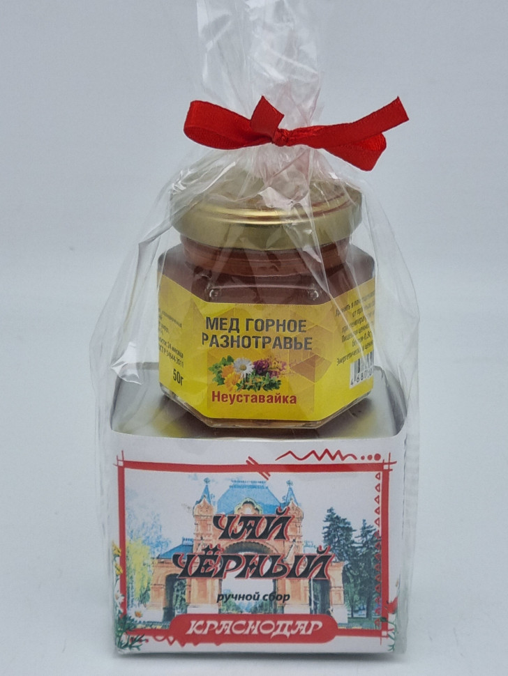 Чай черный ручной сбор 35гр + мед 50гр Краснодар