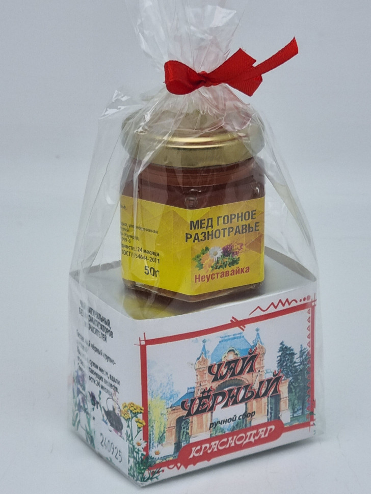 Чай черный ручной сбор 35гр + мед 50гр Краснодар