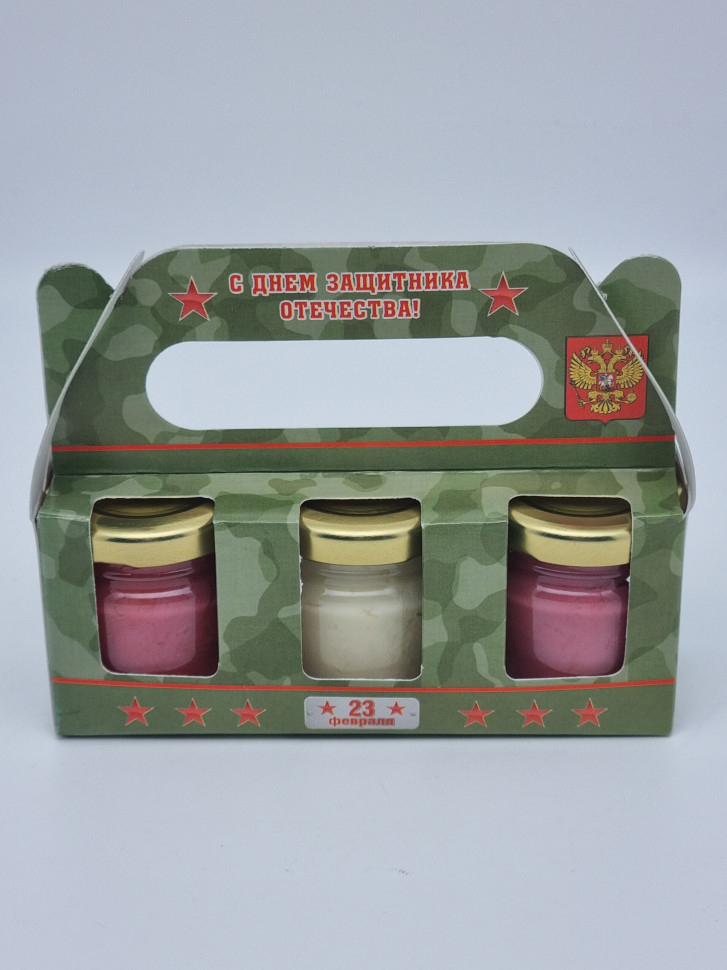 Подарочный набор с 23 февраля 3 мед микса с клюквой, малиной, клевер 150гр