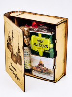 Набор в книжке чай черный р/с 35гр + чай зеленый р/с 40гр и бальзам Краснополянский Санкт-Петербург