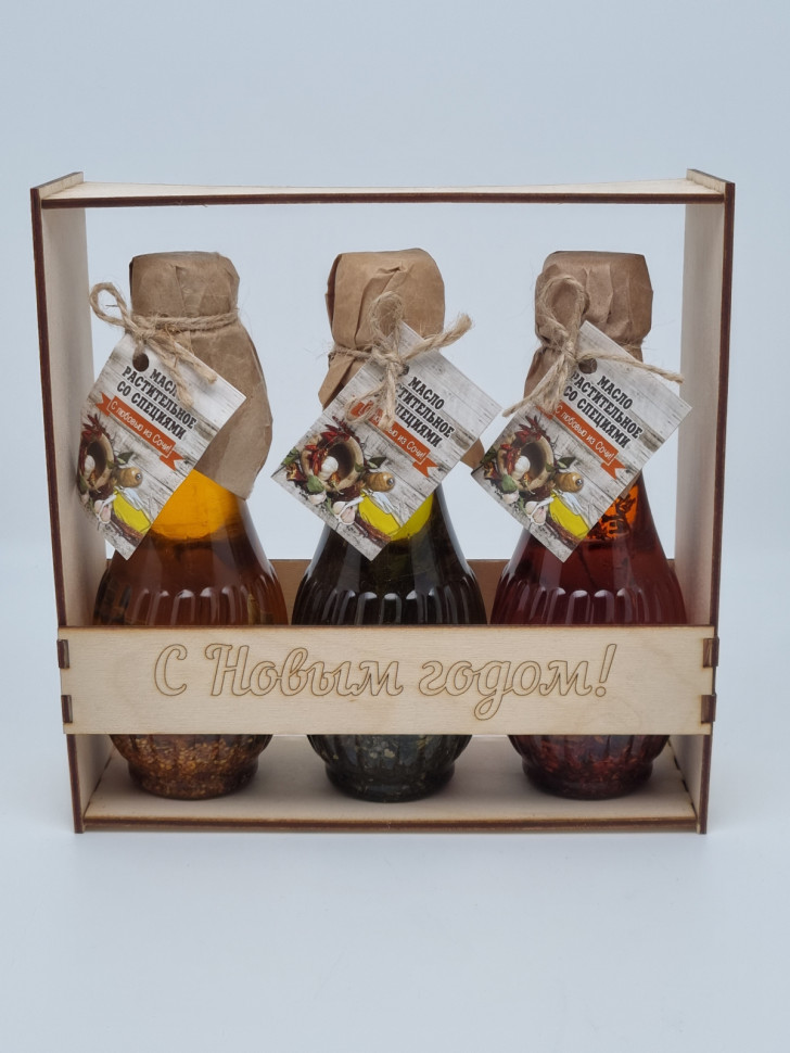 Масло подсолнечное со специями ассорти 750мл с новым годом (коробка фанера)