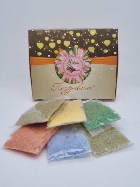 Соль для ванн ассорти 6 видов 600гр с 8 марта