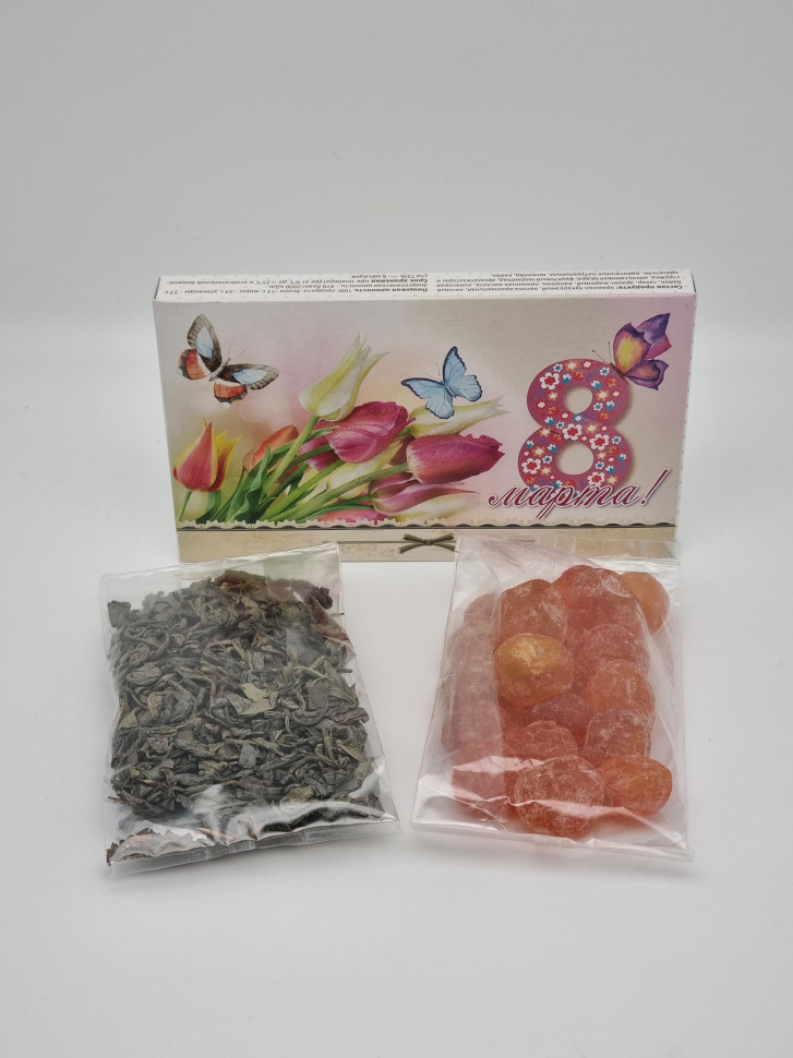 Подарочный набор с 8 марта чай зеленый 30гр и кумкват 80гр