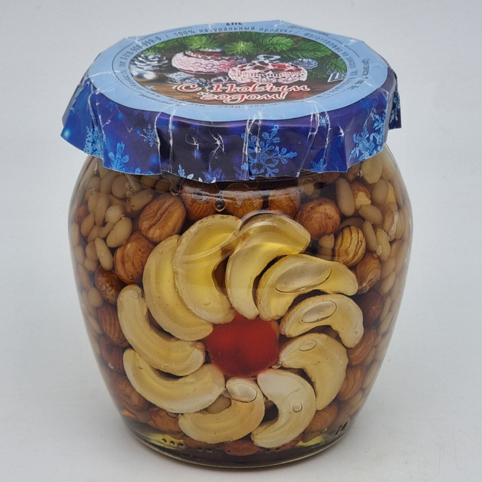 Мед с орехами ассорти 550гр с новым годом