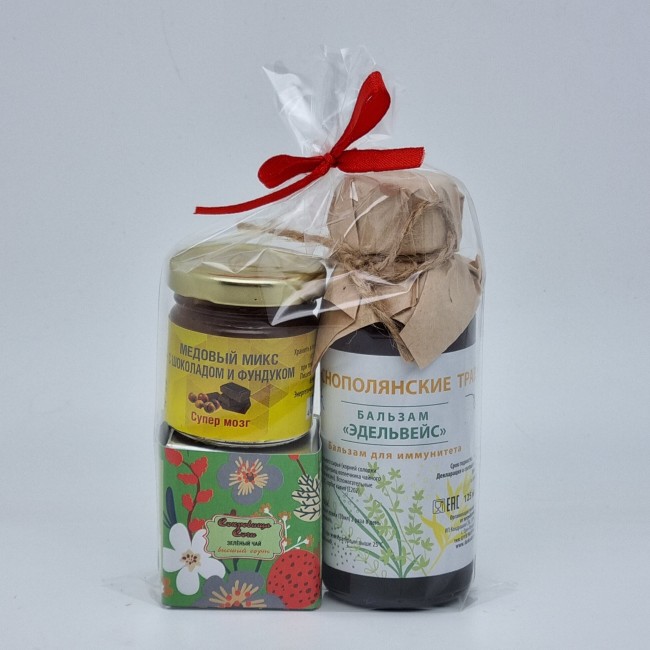 Чай зеленый 15гр + мед 50гр и бальзам 125мл Чай зеленый 15гр + мед 50гр и бальзам 125мл