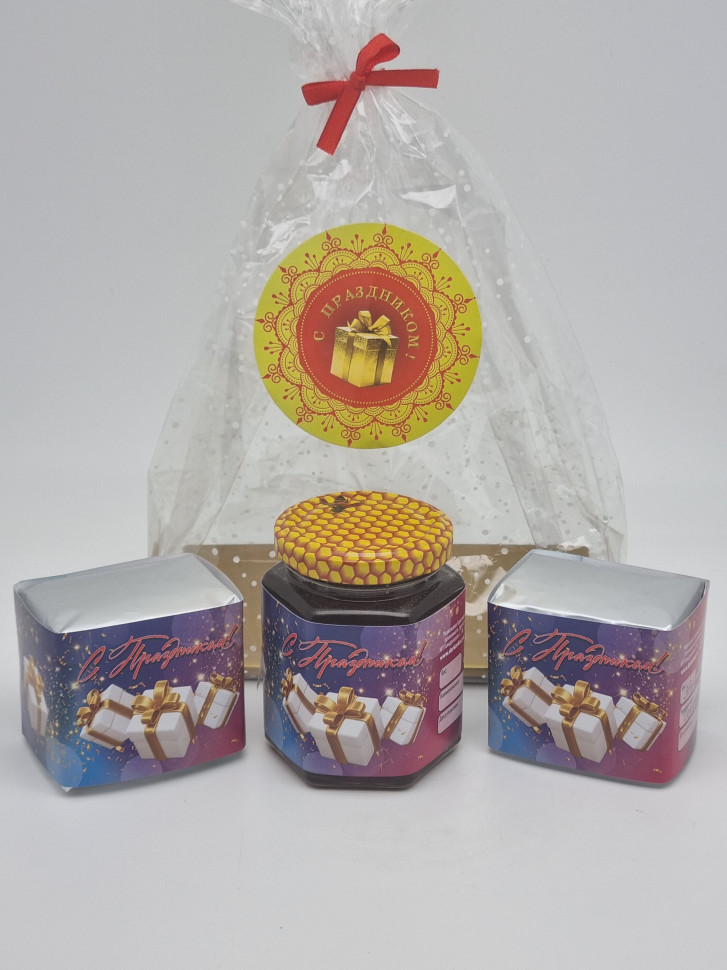 Набор 569 Праздничный чай черный, зеленый и мед каштановый лучший подарок