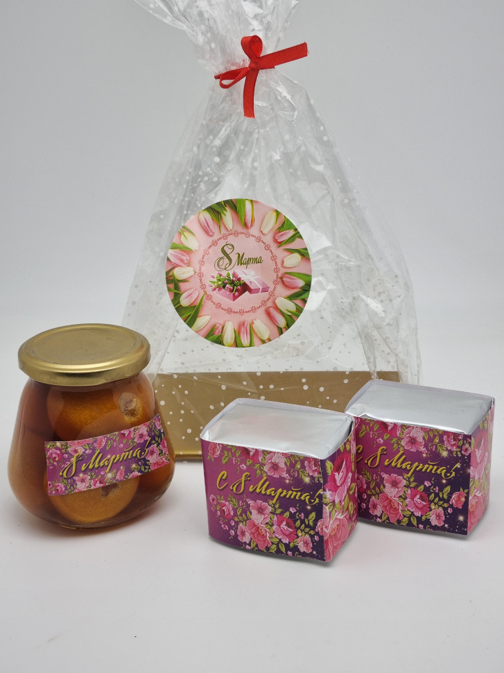 Набор чай черный, зеленый и варенье мандарин с 8 марта