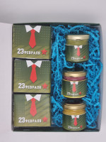 Подарочный набор с 23 февраля чай 3 вида и 3 вида меда микса облепиха, малина, лайм с имбирем 150гр