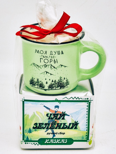 Чай зеленый ручной сбор 40гр + кружка мини Кавказ