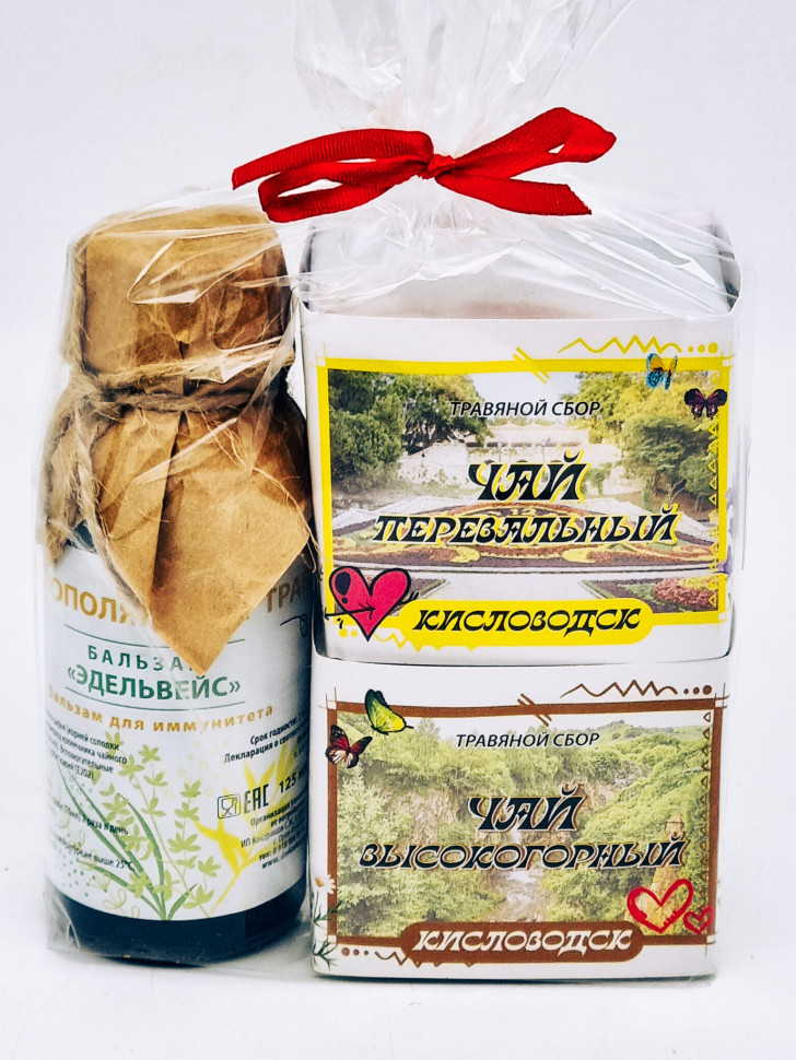 Набор Кисловодск чай перевальный 40гр+чай высокогорный 40гр и бальзам Краснополянские травы