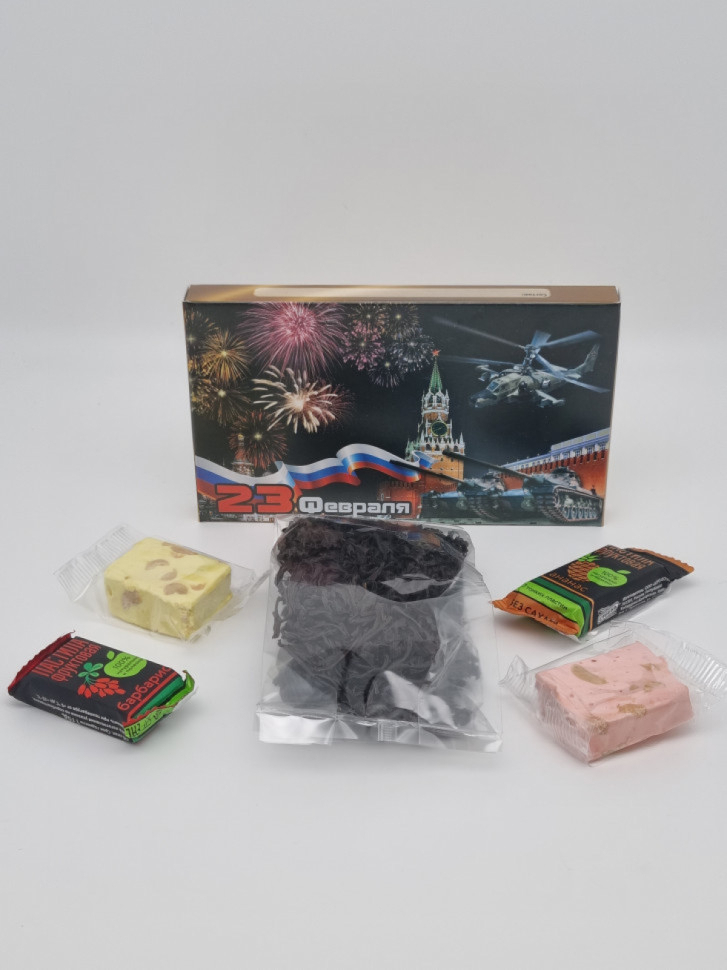 Подарочный набор с 23 февраля чай черный 25гр, нуга 30гр и пастила 40гр