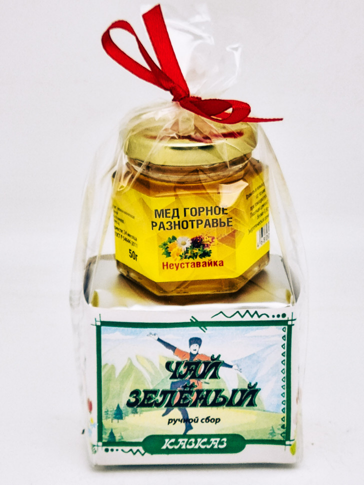 Чай зеленый ручной сбор 40гр +мед 50гр Кавказ