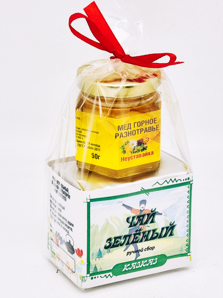 Чай зеленый ручной сбор 40гр +мед 50гр Кавказ