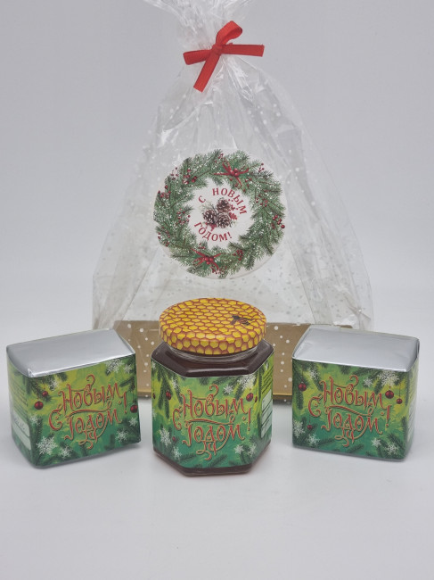 Набор 571 Праздничный чай черный, зеленый и мед с новым годом Набор 571 Праздничный чай черный, зеленый и мед с новым годом